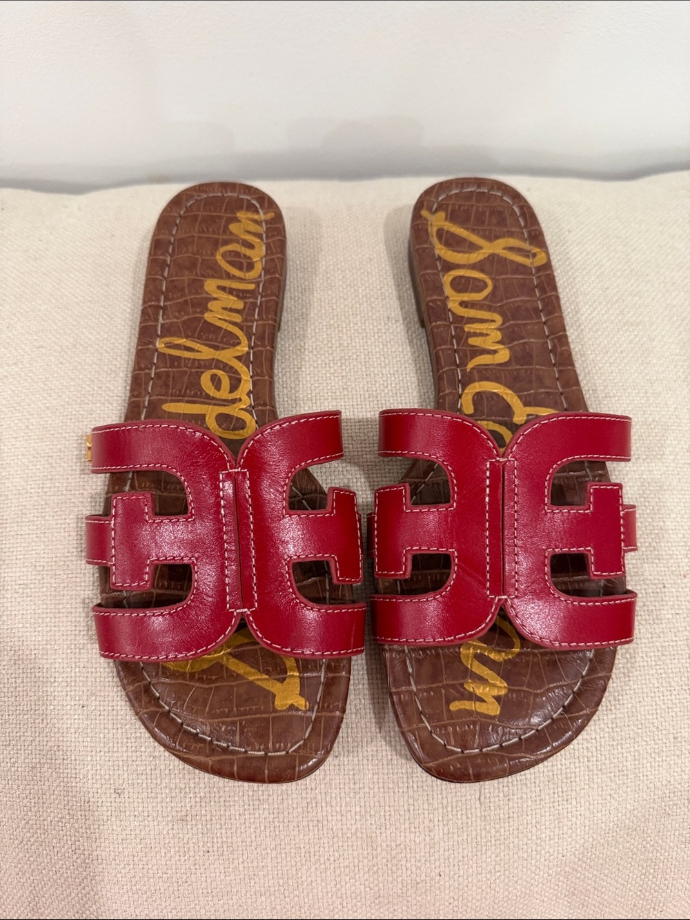 Sam Edelman Red Leather Slide Sandals